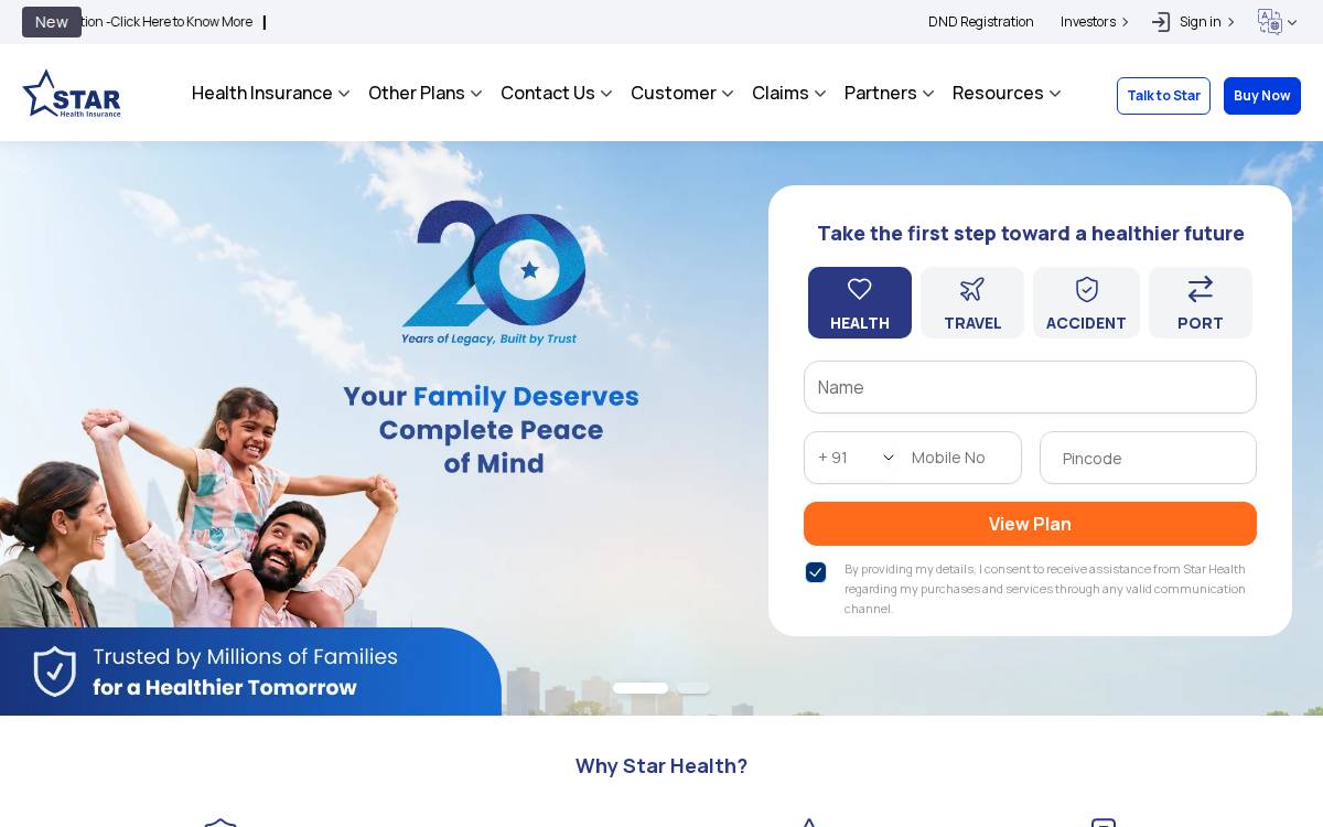 Star Health website preview