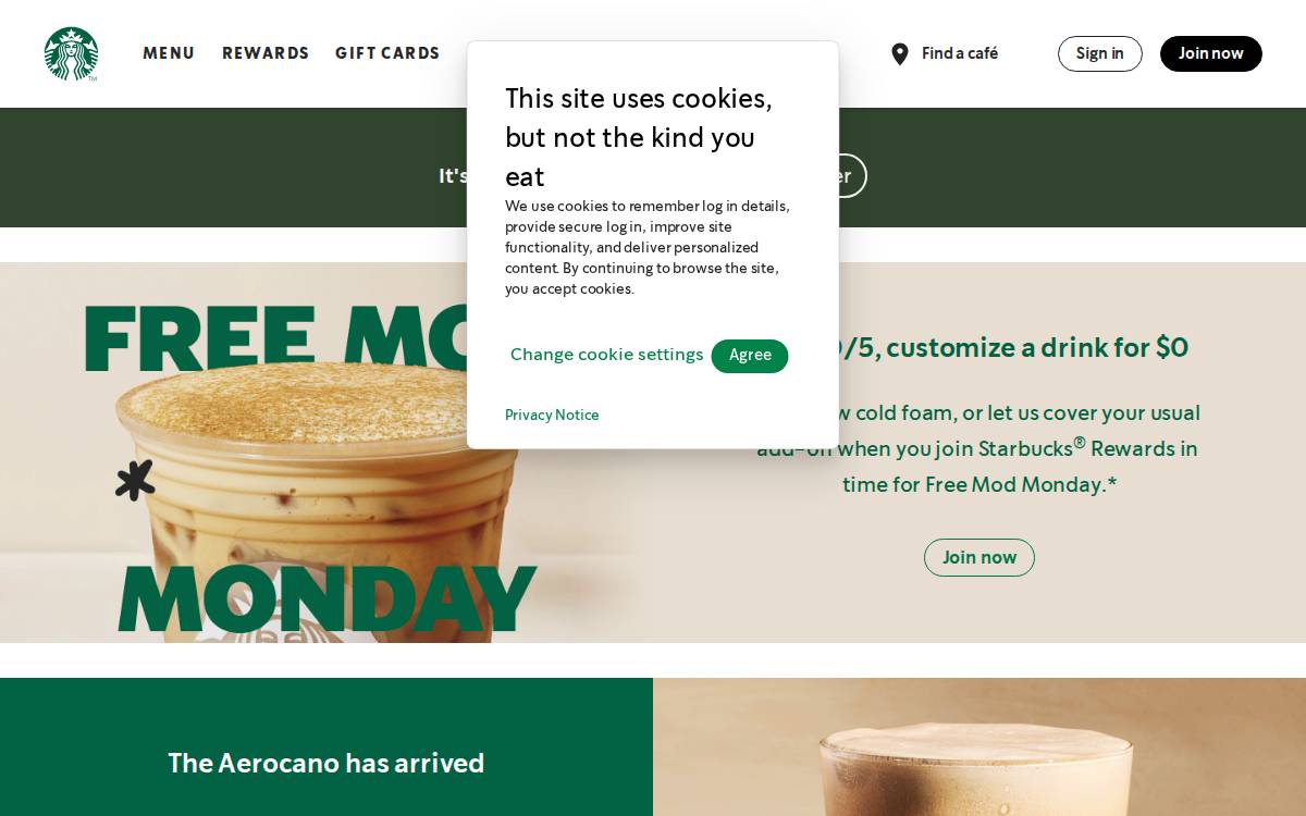 Starbucks website preview