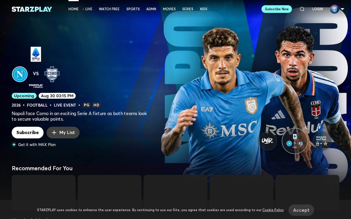 Starz Play website preview
