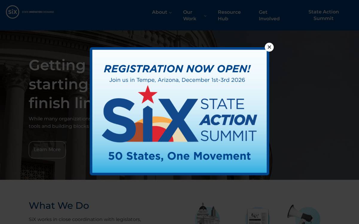 State Innovation Exchange (SiX) Washington website preview