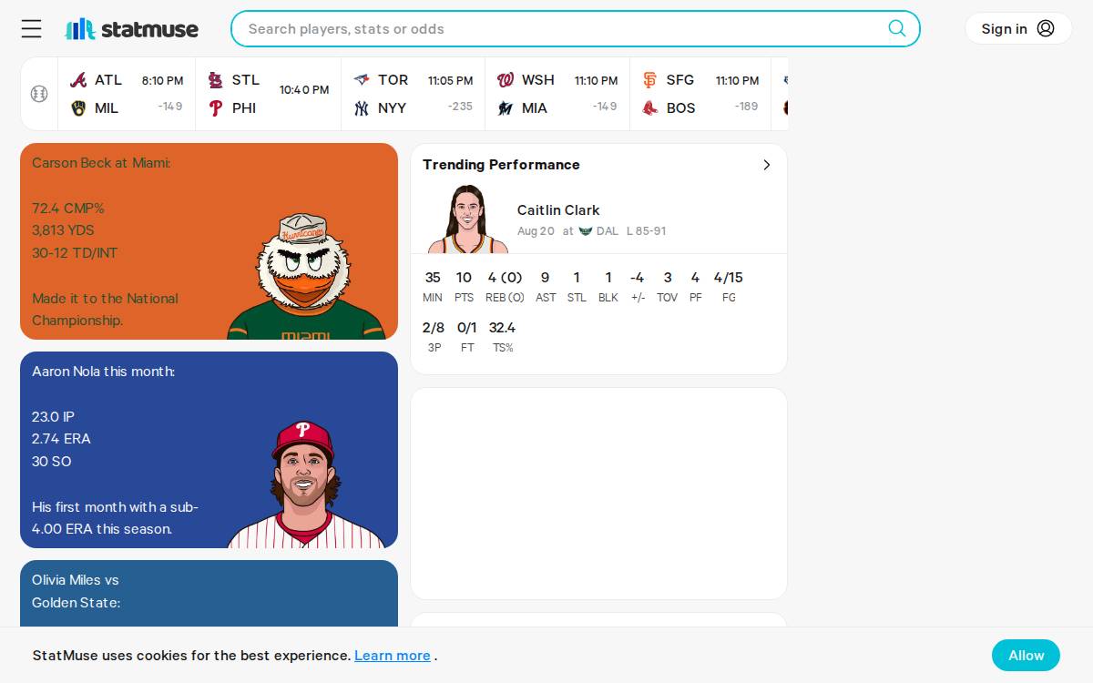 StatMuse website preview