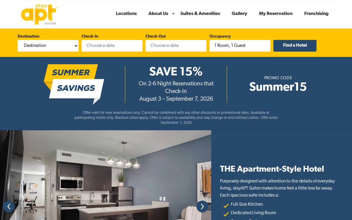 stayAPT Suites website preview
