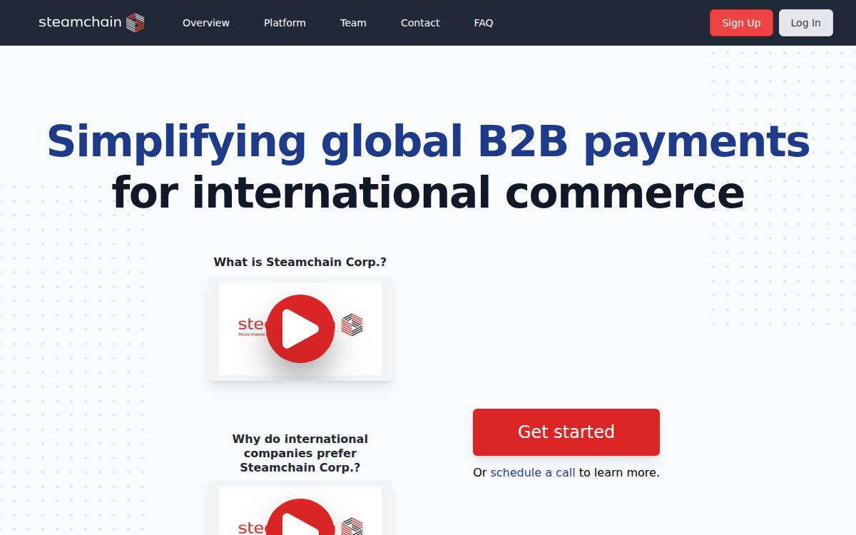 Steamchain Corp. website preview