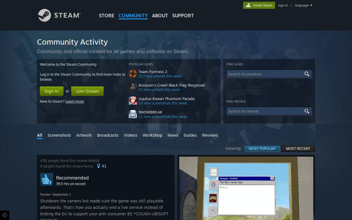 Steamcommunity website preview