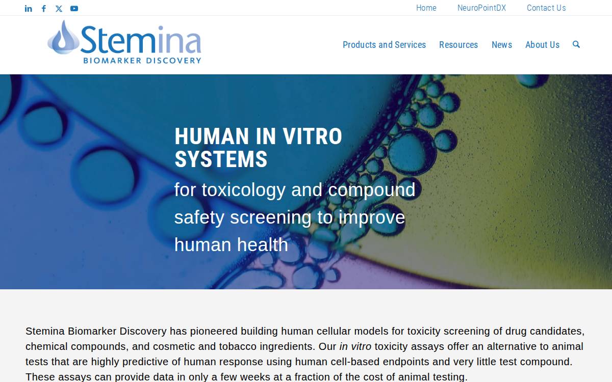 Stemina Biomarker Discovery website preview