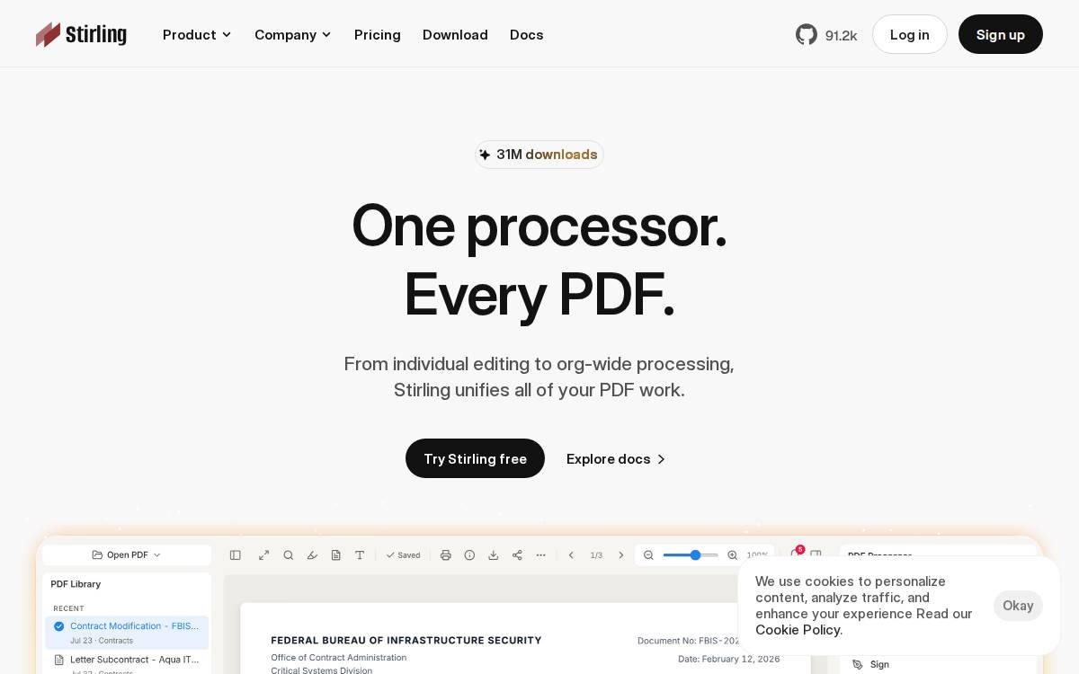 Stirling PDF website preview