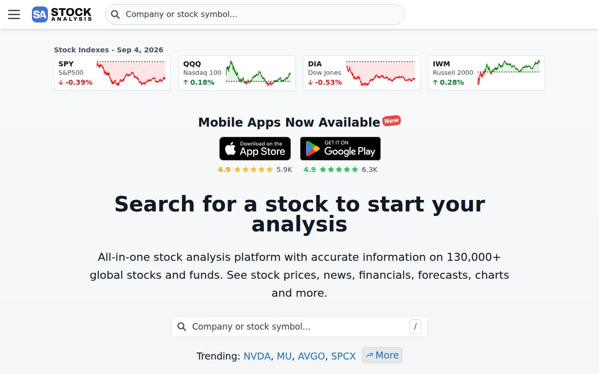 Stock Analysis website preview