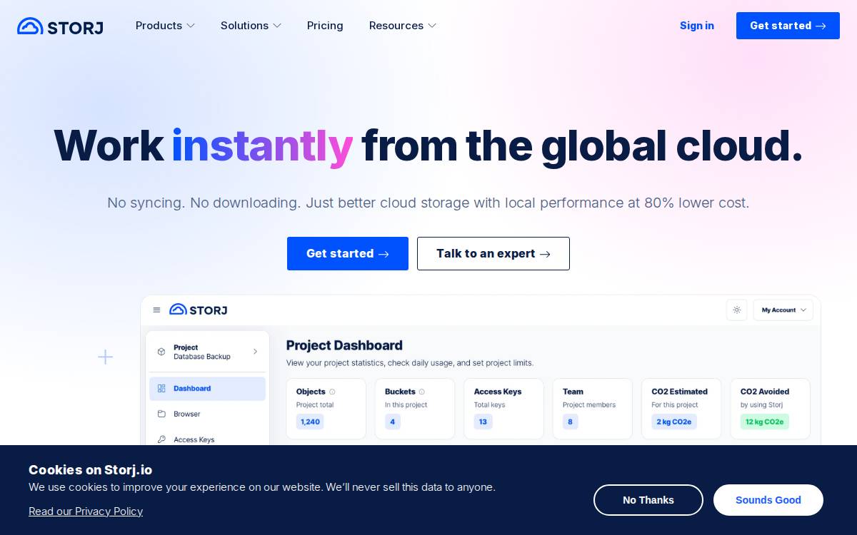 Storj website preview