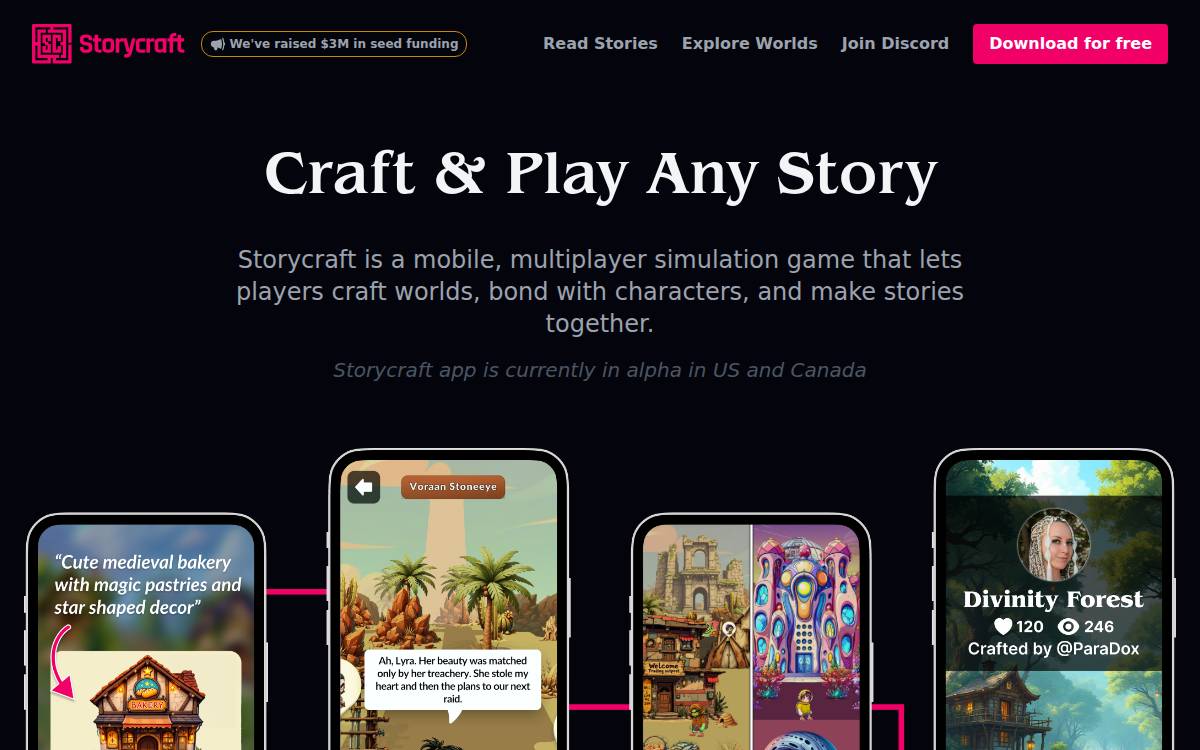 Storycraft AI Story-Driven Gaming website preview