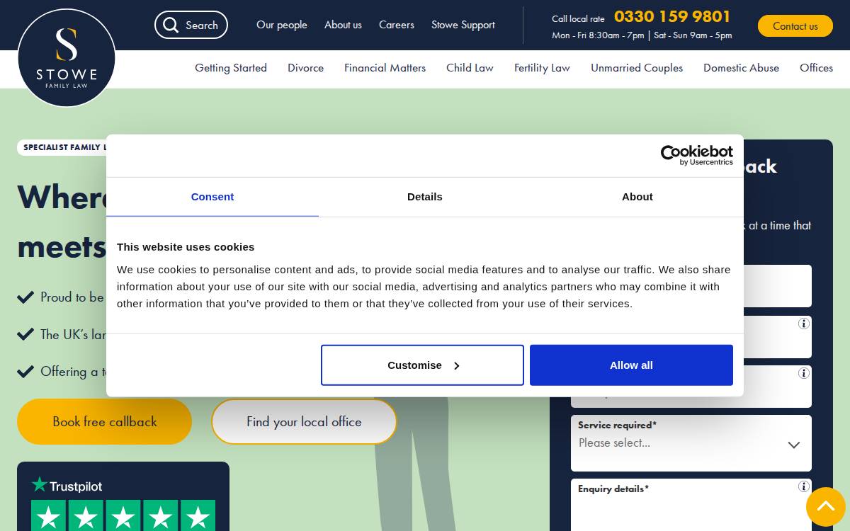 Stowe Family Law website preview