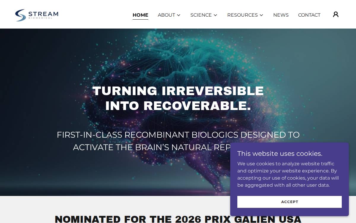 Stream Biomedical website preview