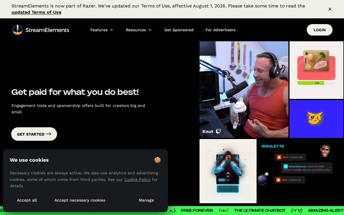 StreamElements website preview