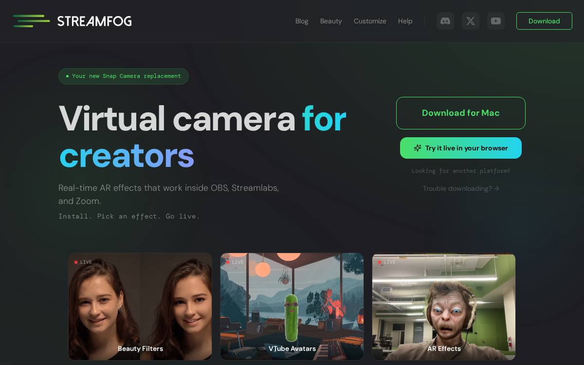 Streamfog website preview