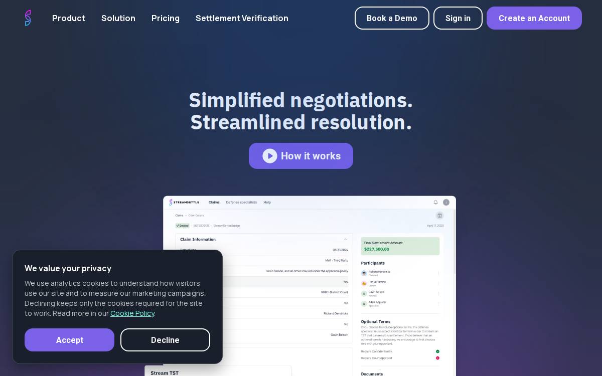 StreamSettle website preview
