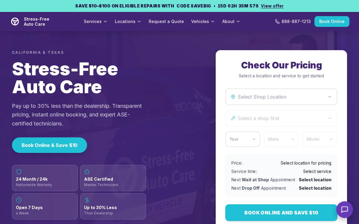 Stress-Free Auto Care website preview