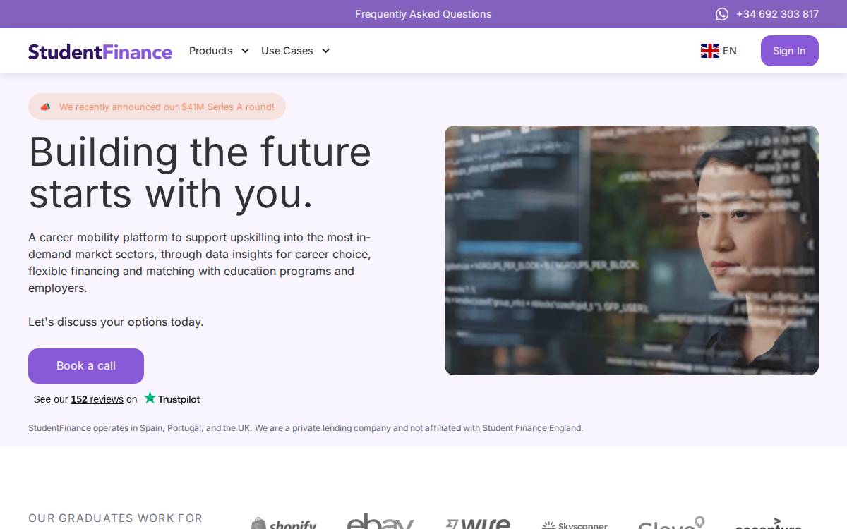 Student Finance website preview