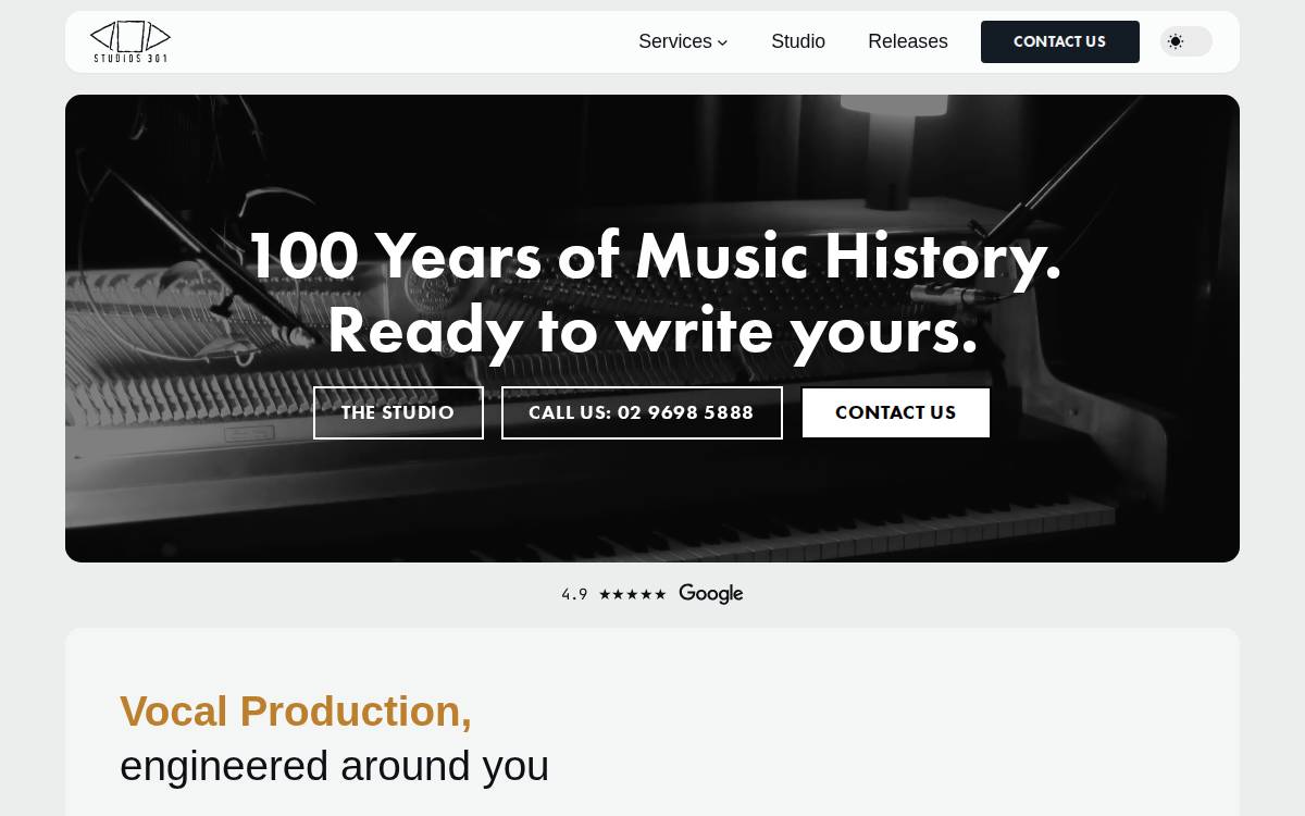 Studios 301 website preview