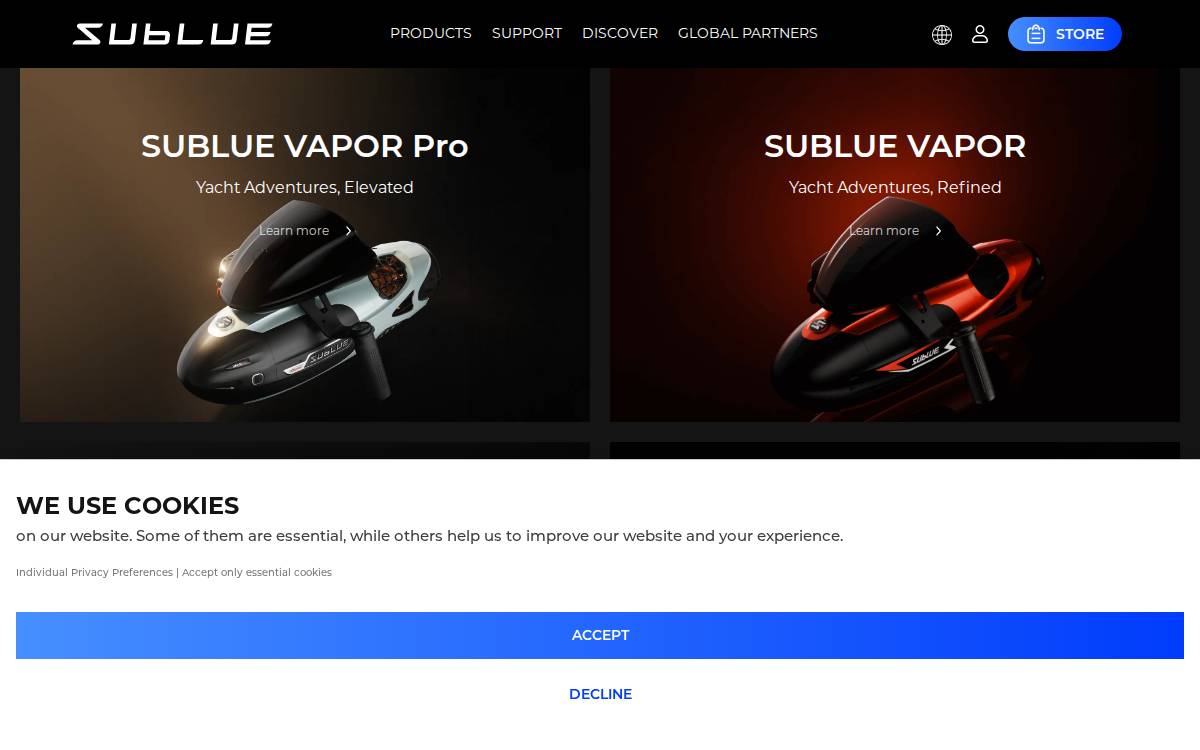 SUBLUE website preview