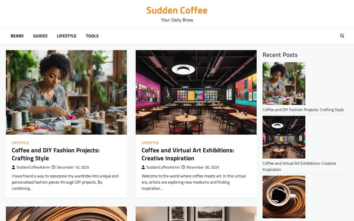 Sudden Coffee website preview