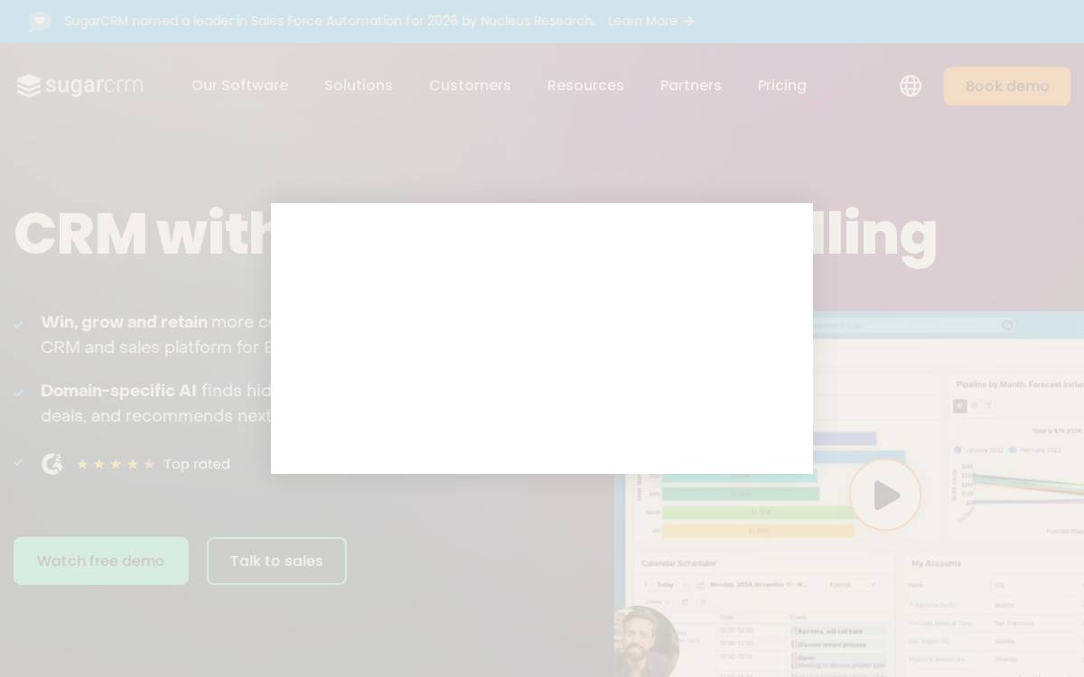 SugarCRM website preview