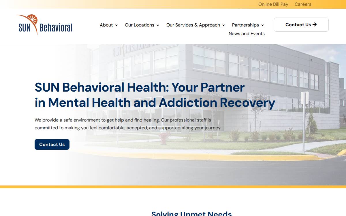 Sun Behavioral Health website preview