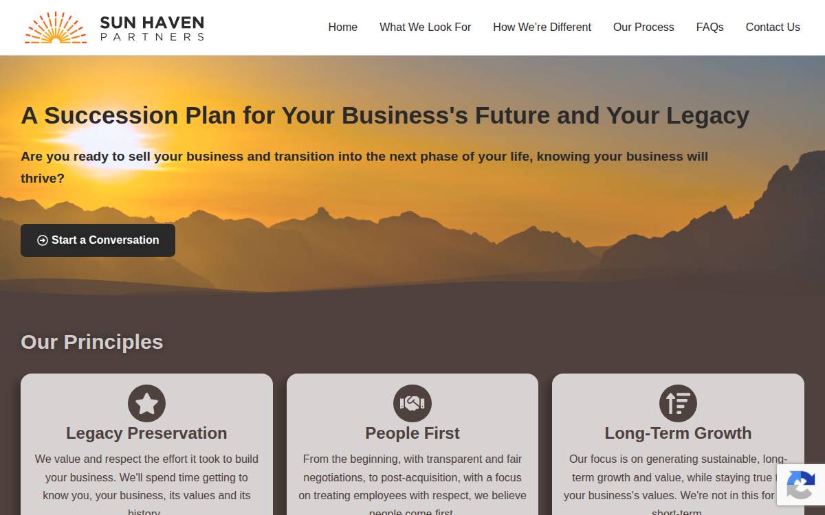 Sun Haven Partners website preview