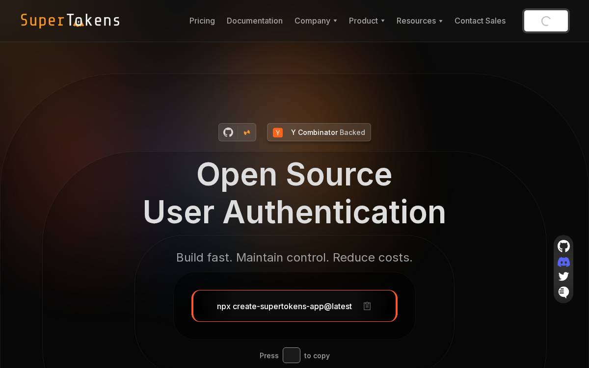 SuperTokens website preview