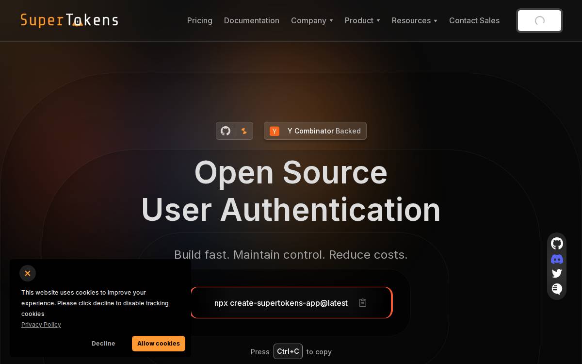 SuperTokens website preview