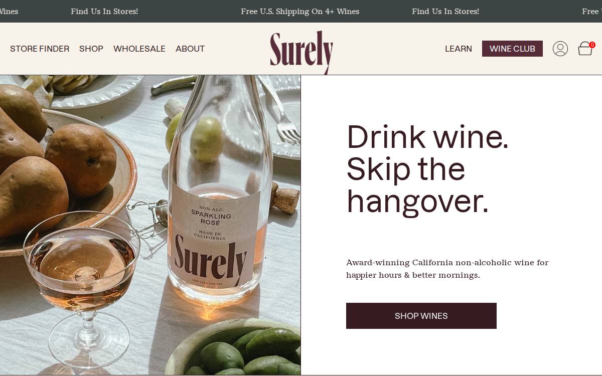 Surely Premier Non-Alcoholic Wines website preview