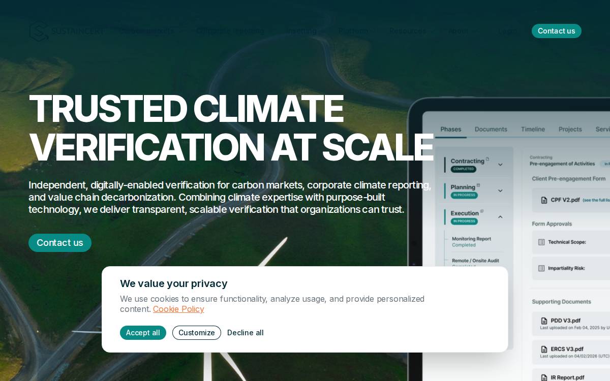 SustainCERT website preview
