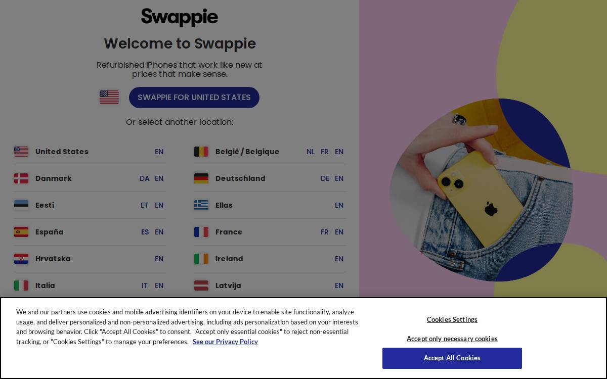 Swappie website preview
