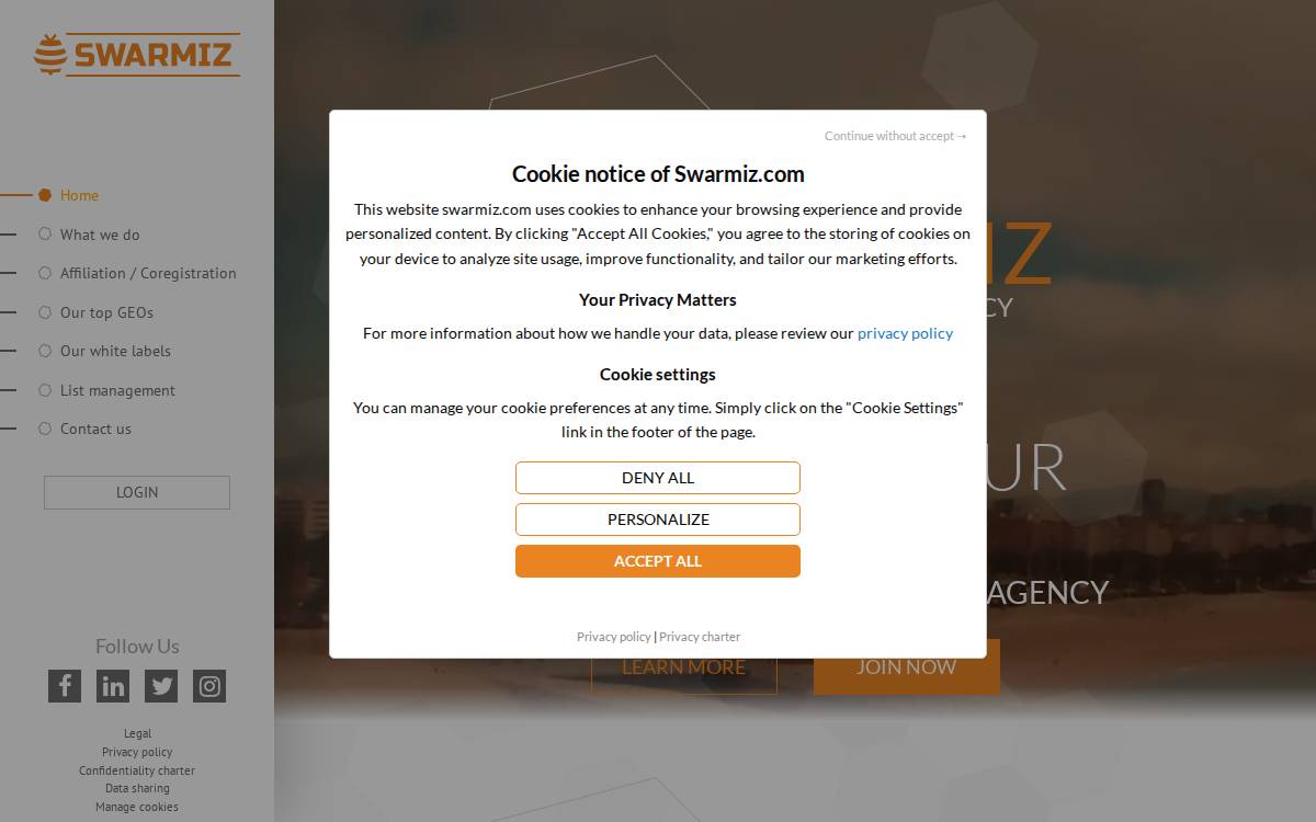 Swarmiz Advertising agency website preview