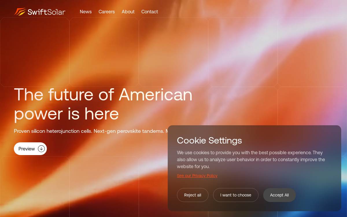 Swift Solar website preview