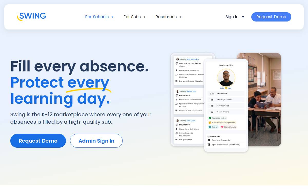 swing education website preview