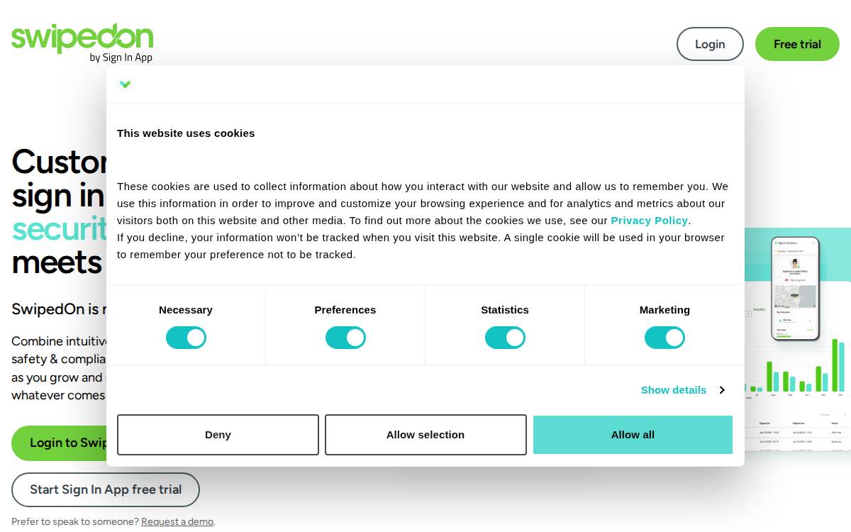 SwipedOn website preview
