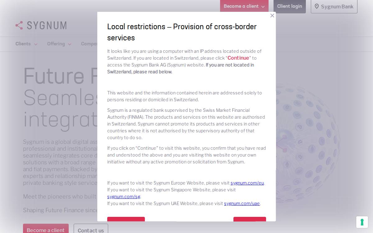 Sygnum Bank website preview