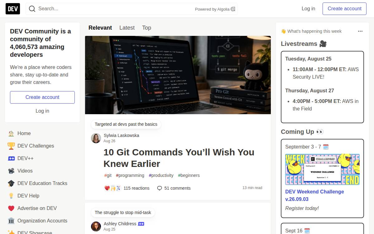 DEV Community website preview