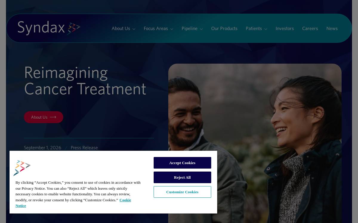 Syndax Pharmaceuticals website preview