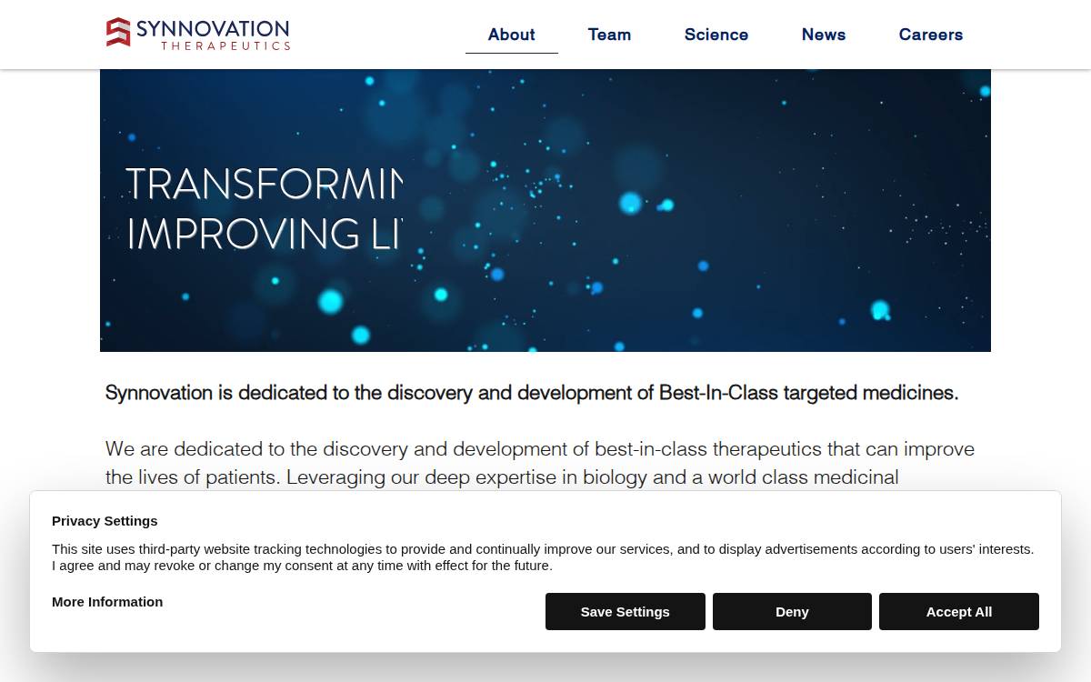 Synnovation Therapeutics website preview
