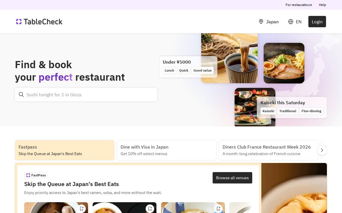 Table Check Online reservation management website preview