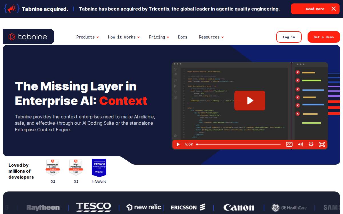 Tabnine website preview