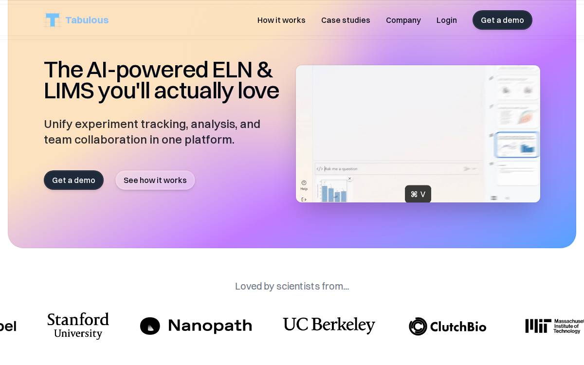 Tabulous website preview