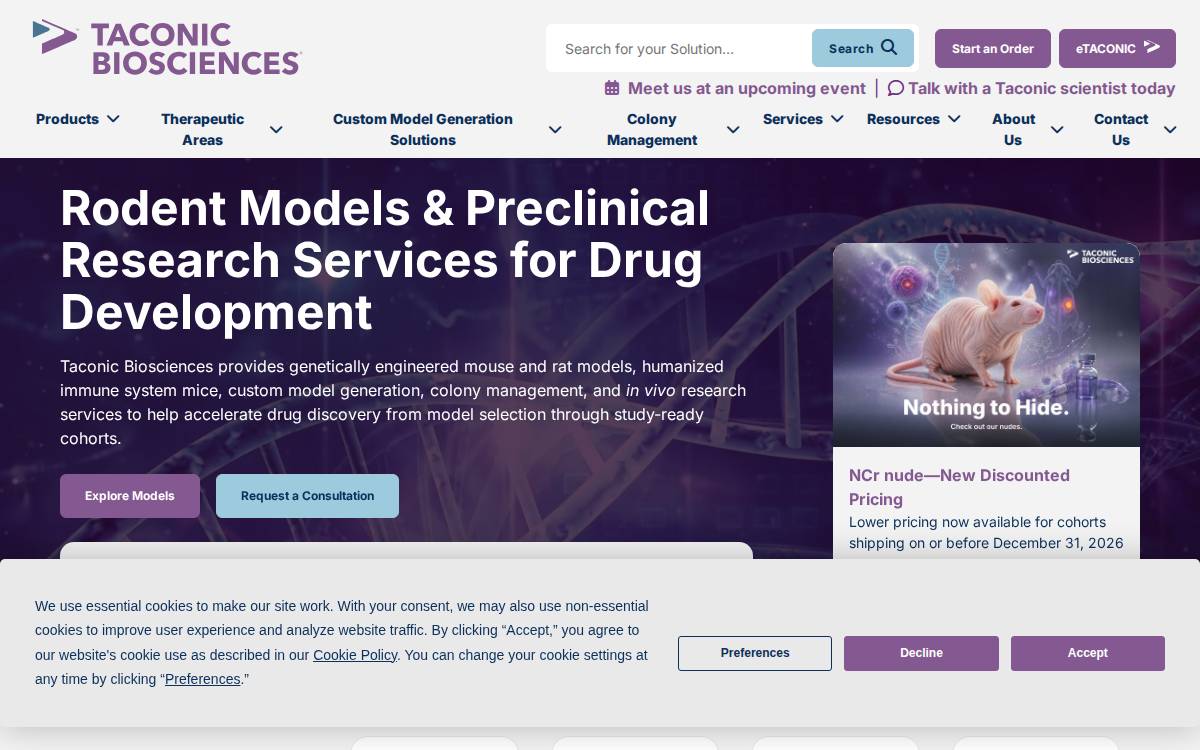 Taconic Biosciences website preview