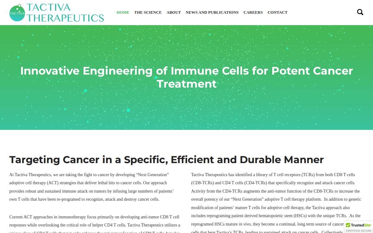 Tactiva Therapeutics website preview