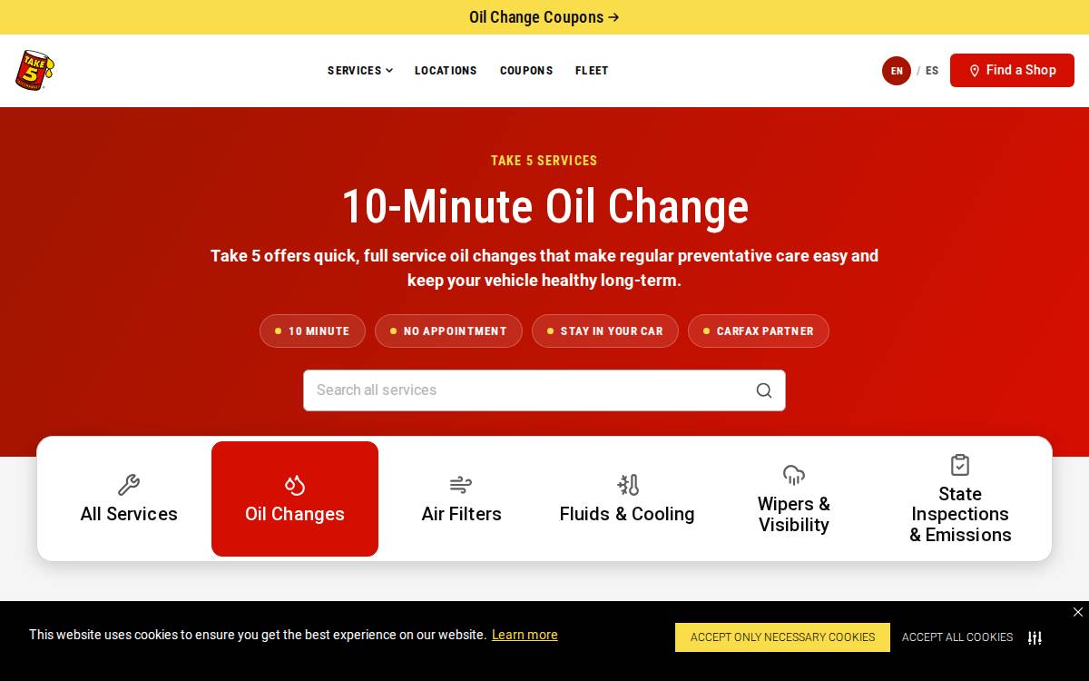 Take5Oilchange website preview
