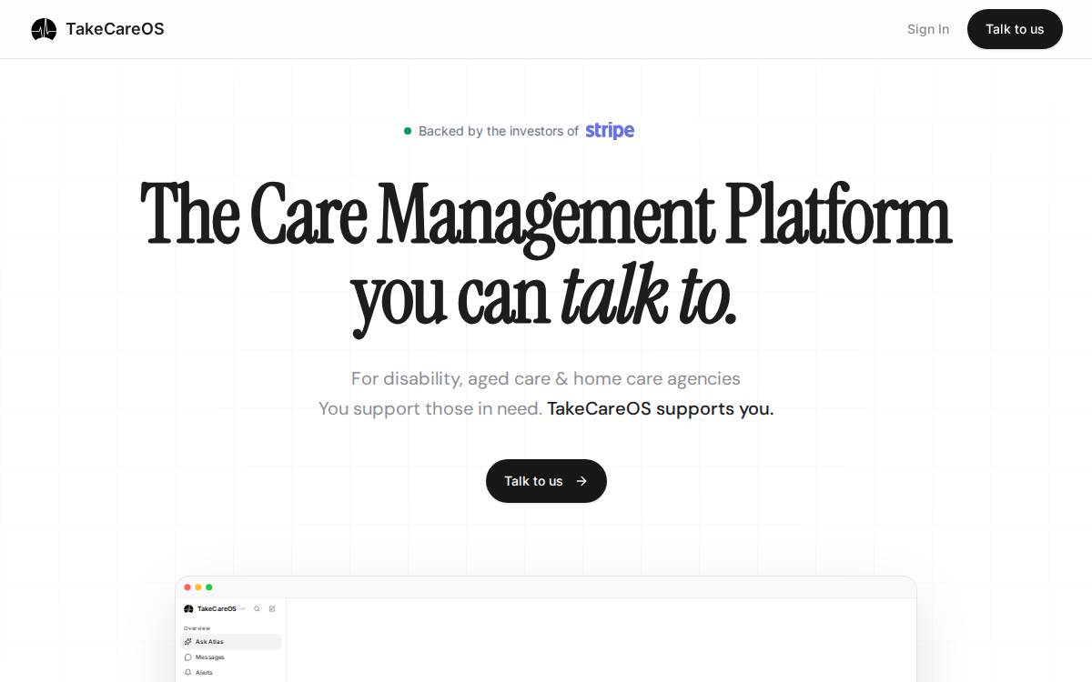 TakeCareOS website preview