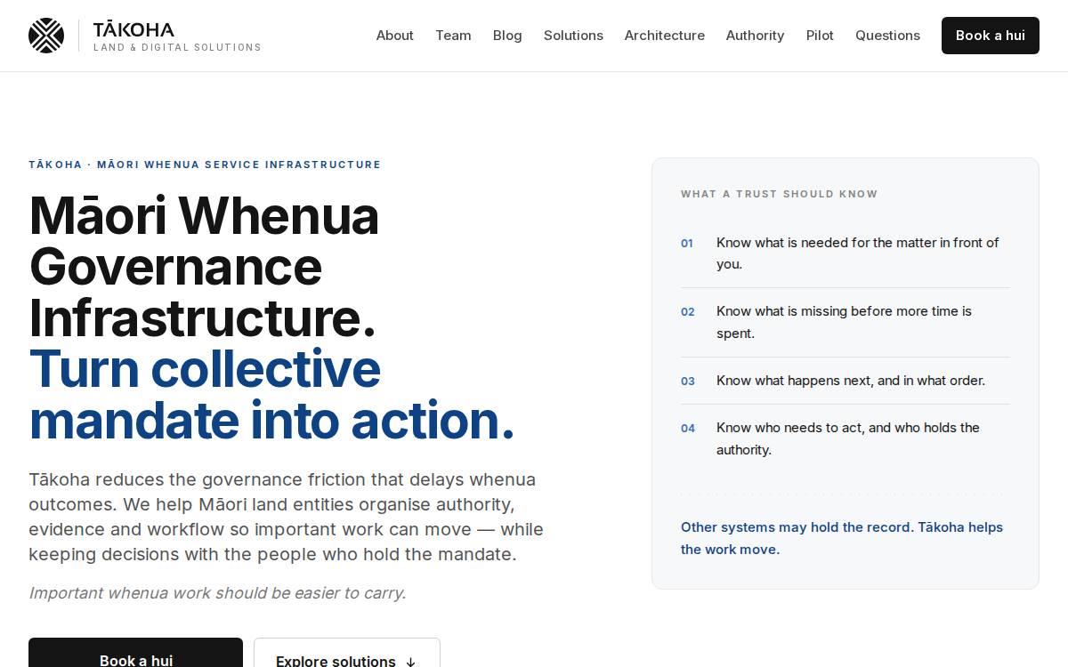 Tākoha website preview