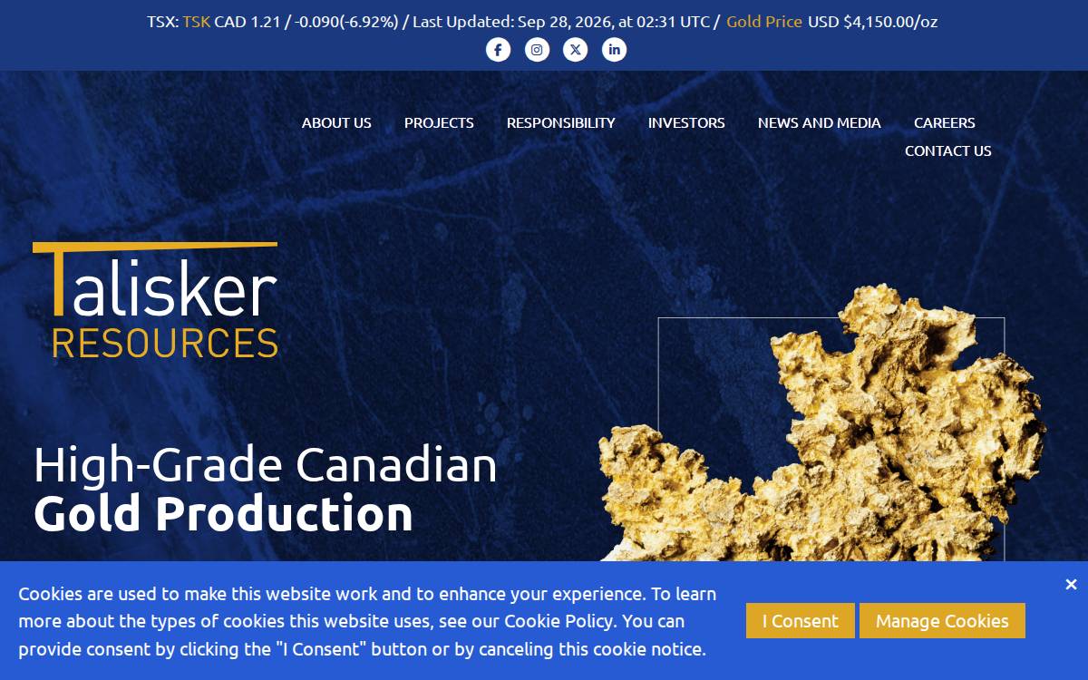 Talisker Resources website preview
