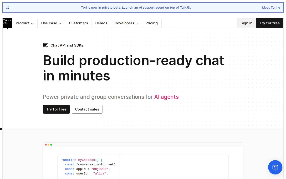 Talkjs website preview