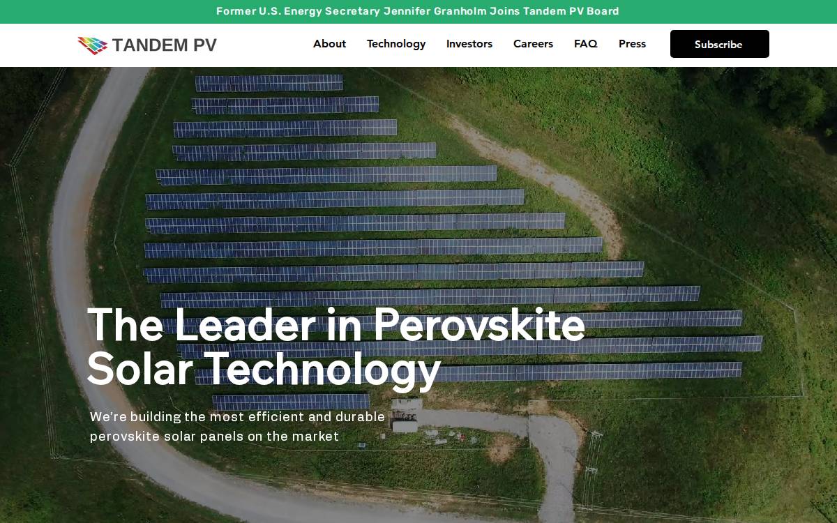 Tandem PV website preview